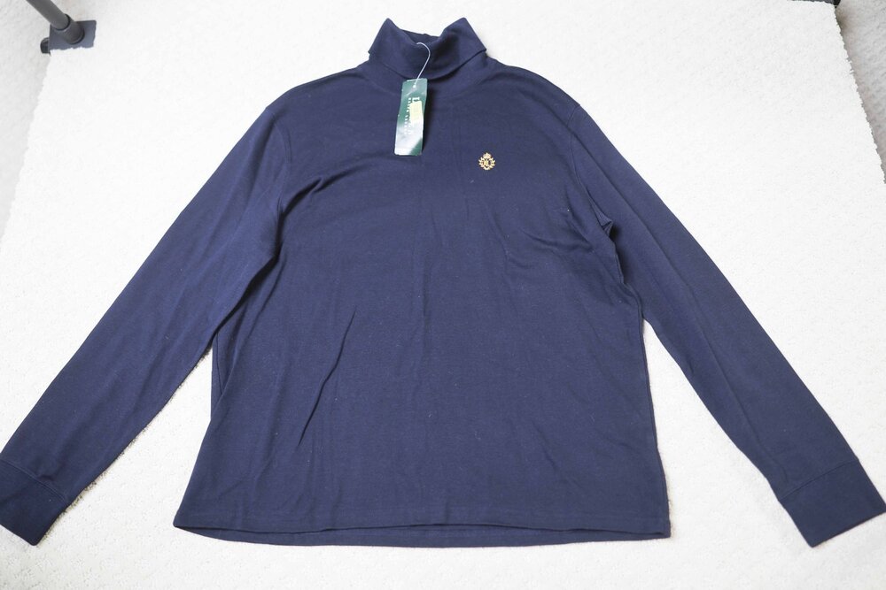 NWT Lauren Ralph Long Sleeve Turtleneck Top Oxfordshire High Womens Blue Size XL